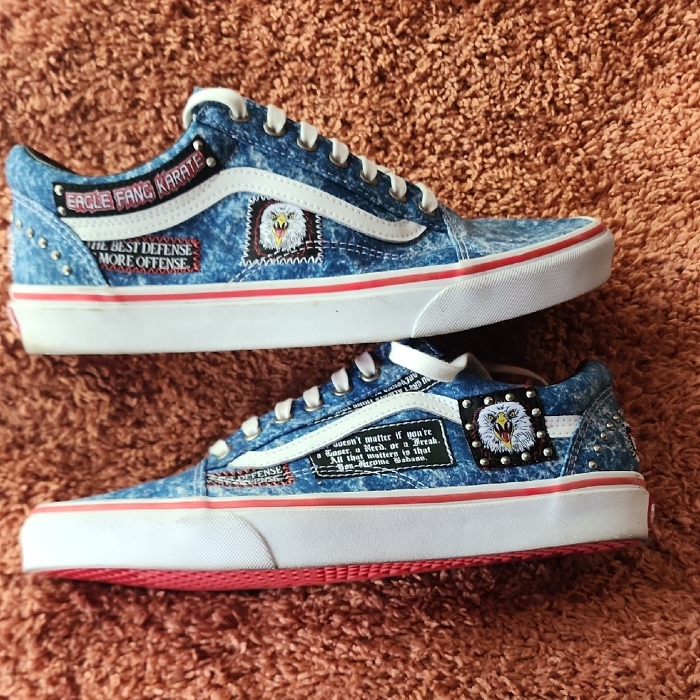Vans Blue Acid Wash Men's Sneakers Cobra Kai Best Defense More Offense - Picture 3 of 14